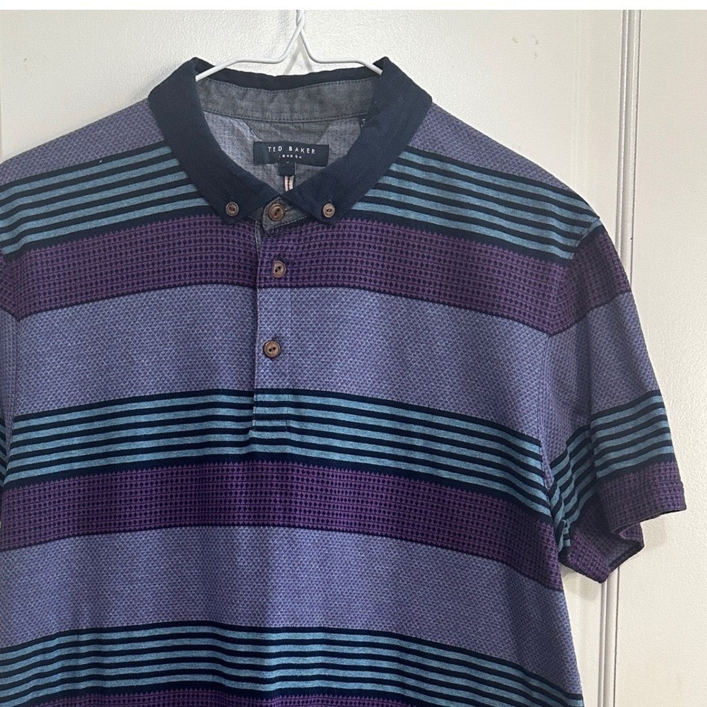 Ted Baker London Mens Polo Shirt Striped‎ Short Sleeve Buttoned Purple Size 5